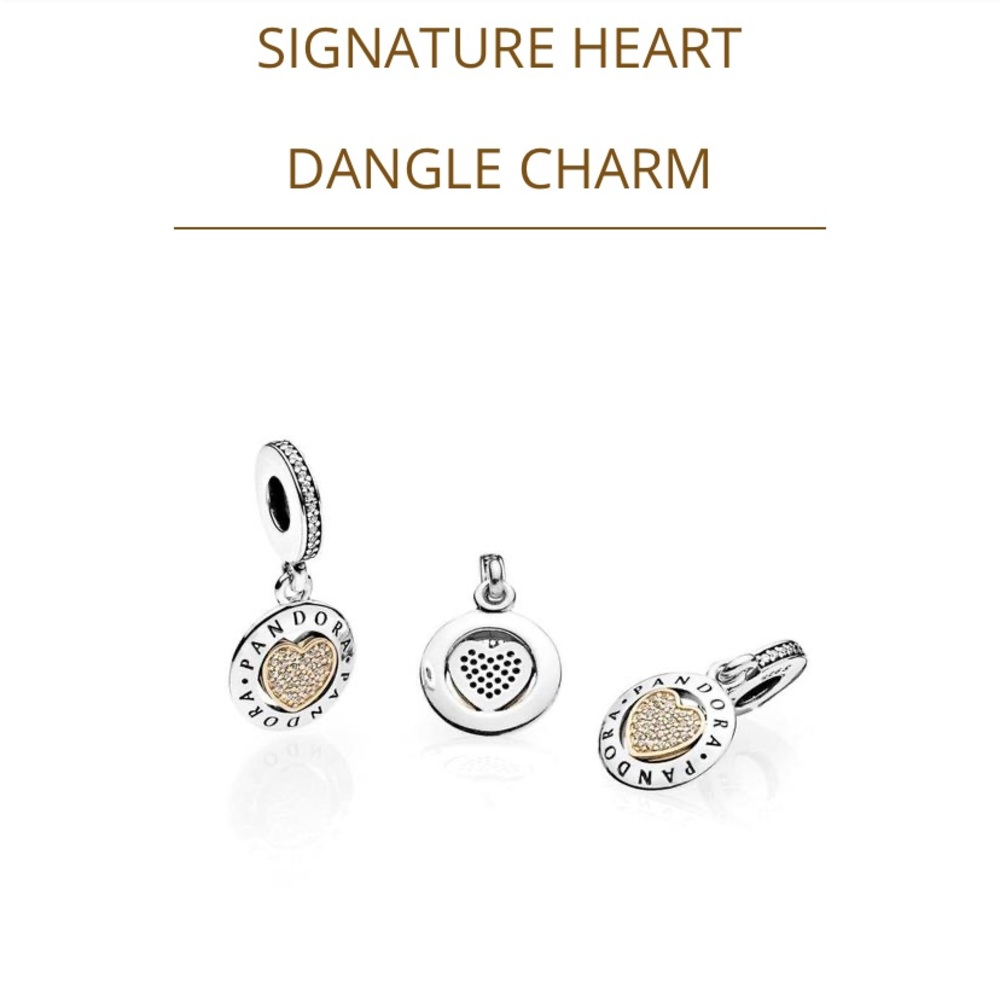 PANDORA - 792082CZ - SIGNATURE HEART DANGLE CHARM - Picture 2 of 5